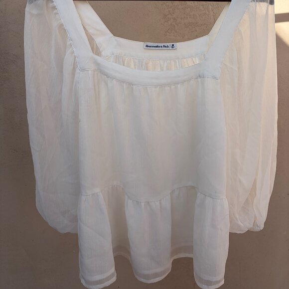 Abercrombie & Fitch - Crepe White Balloon Sleeve Blouse - Sz M - Picture 1 of 2